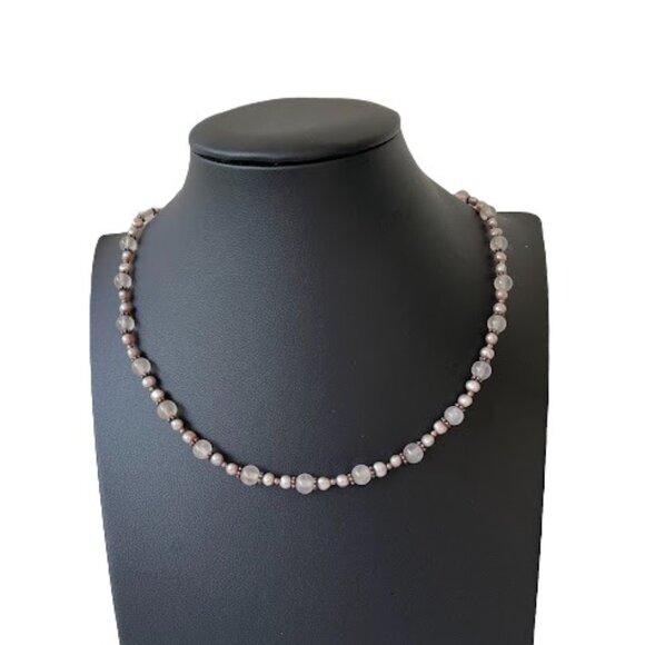 Hand Crafted Sterling Silver and Quartz Beaded Necklace 18 in Bohochic - Picture 2 of 8